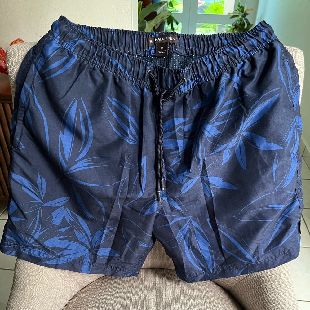 Michael Kors Men’s Swim Trunks sz Med w Logo 4 Pockets Floral Blue, EUC